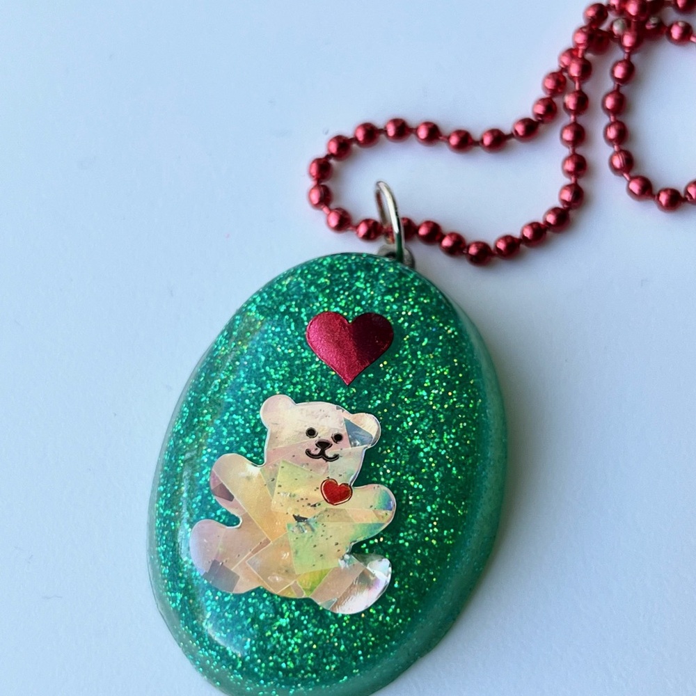 Glittery Silver Bear Pendant Necklace